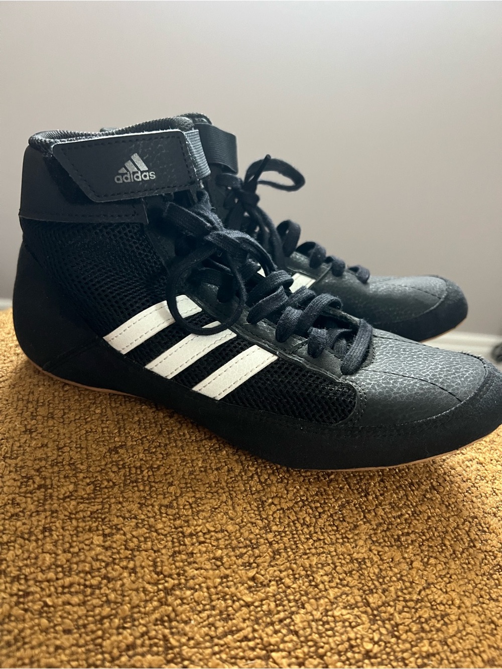 adidas Black and White High-Top Wrestling Sneakers